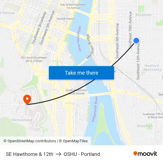 SE Hawthorne & 12th to OSHU - Portland map