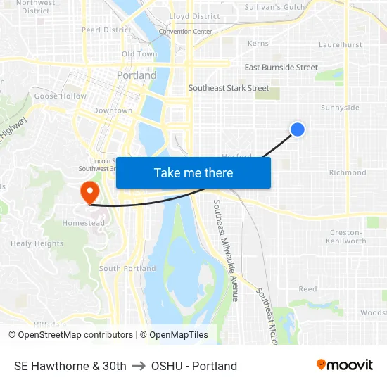 SE Hawthorne & 30th to OSHU - Portland map