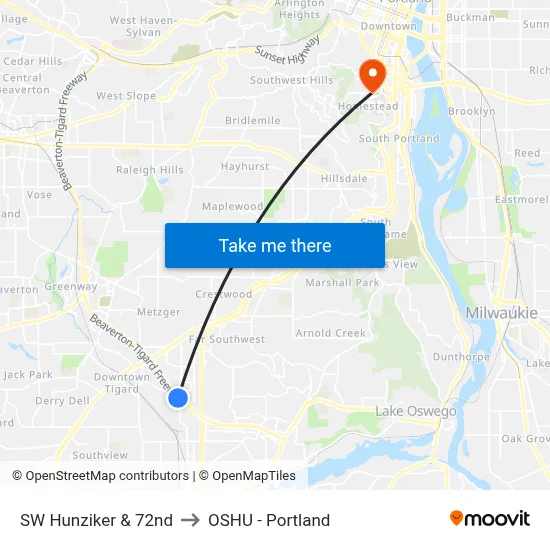 SW Hunziker & 72nd to OSHU - Portland map