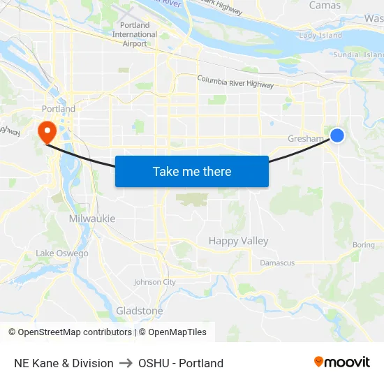 NE Kane & Division to OSHU - Portland map