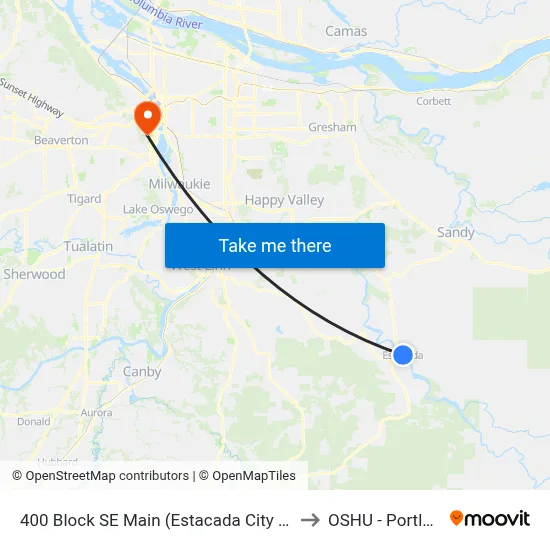 400 Block SE Main (Estacada City Hall) to OSHU - Portland map