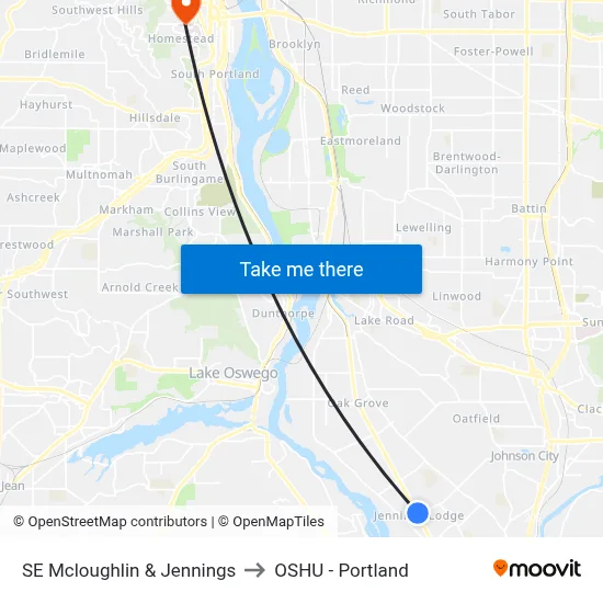 SE Mcloughlin & Jennings to OSHU - Portland map