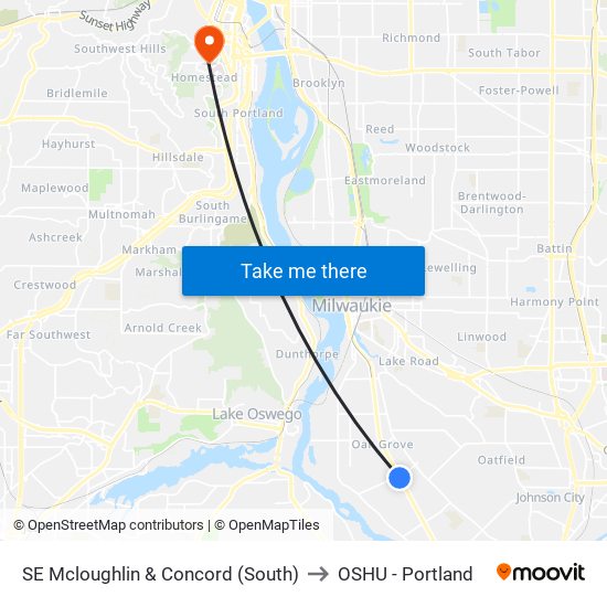 SE Mcloughlin & Concord (South) to OSHU - Portland map