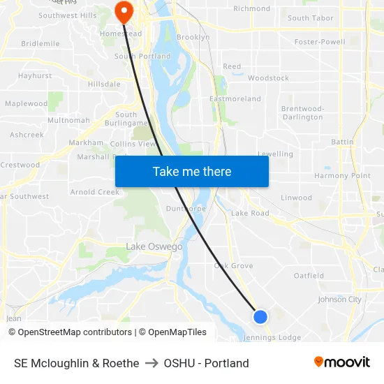 SE Mcloughlin & Roethe to OSHU - Portland map
