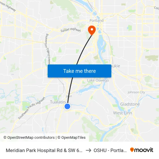 Meridian Park Hospital Rd & SW 65th to OSHU - Portland map