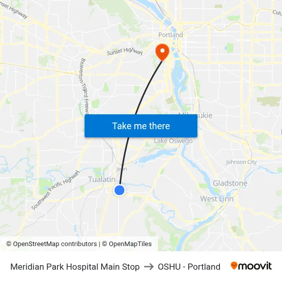 Meridian Park Hospital Main Stop to OSHU - Portland map