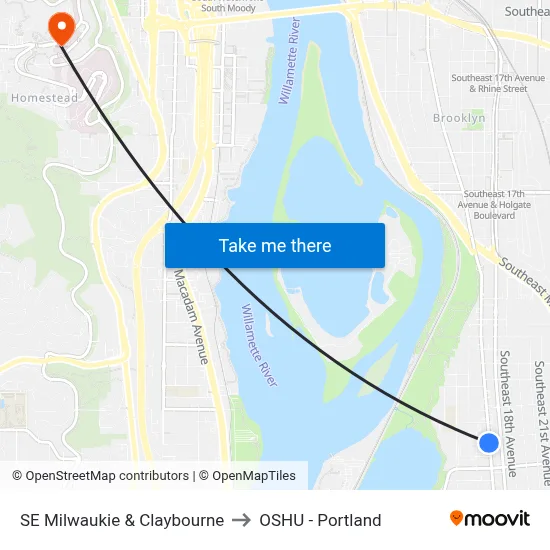 SE Milwaukie & Claybourne to OSHU - Portland map