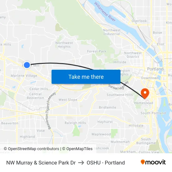 NW Murray & Science Park Dr to OSHU - Portland map
