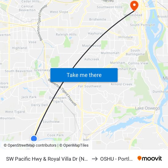 SW Pacific Hwy & Royal Villa Dr (North) to OSHU - Portland map