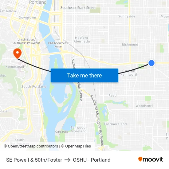 SE Powell & 50th/Foster to OSHU - Portland map