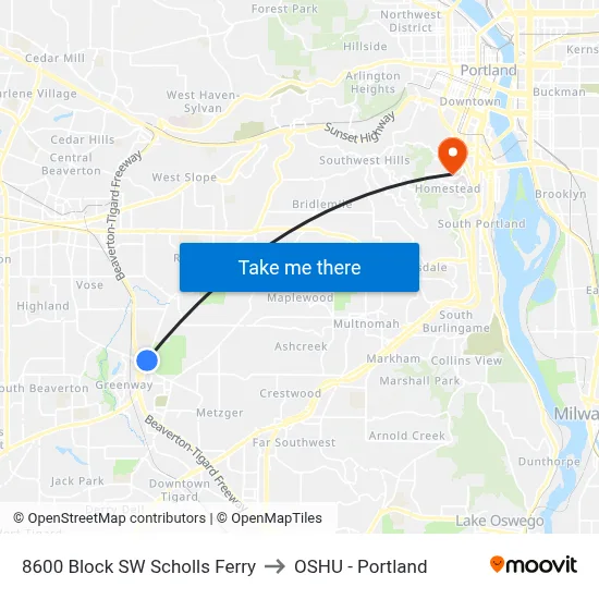 8600 Block SW Scholls Ferry to OSHU - Portland map
