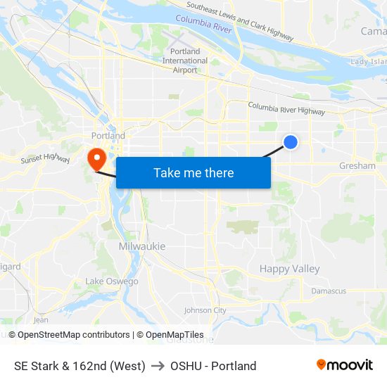 SE Stark & 162nd (West) to OSHU - Portland map