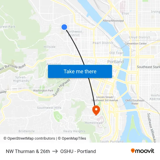 NW Thurman & 26th to OSHU - Portland map