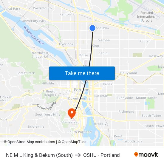NE M L King & Dekum (South) to OSHU - Portland map