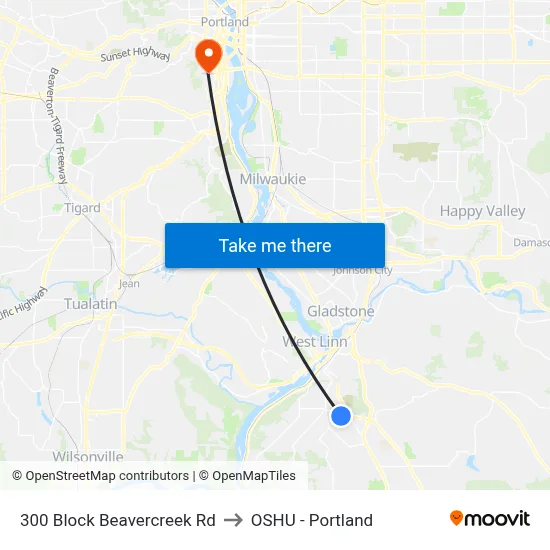 300 Block Beavercreek Rd to OSHU - Portland map