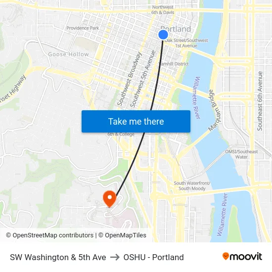 SW Washington & 5th Ave to OSHU - Portland map