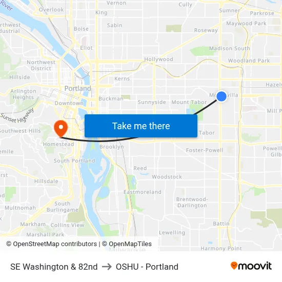 SE Washington & 82nd to OSHU - Portland map