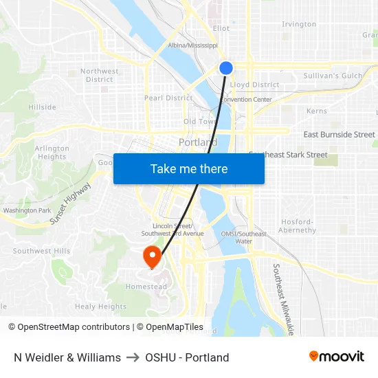 N Weidler & Williams to OSHU - Portland map