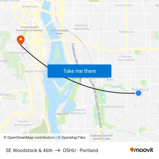 SE Woodstock & 46th to OSHU - Portland map