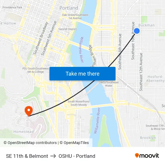 SE 11th & Belmont to OSHU - Portland map
