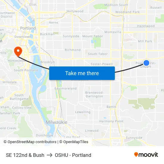 SE 122nd & Bush to OSHU - Portland map