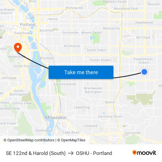 SE 122nd & Harold (South) to OSHU - Portland map