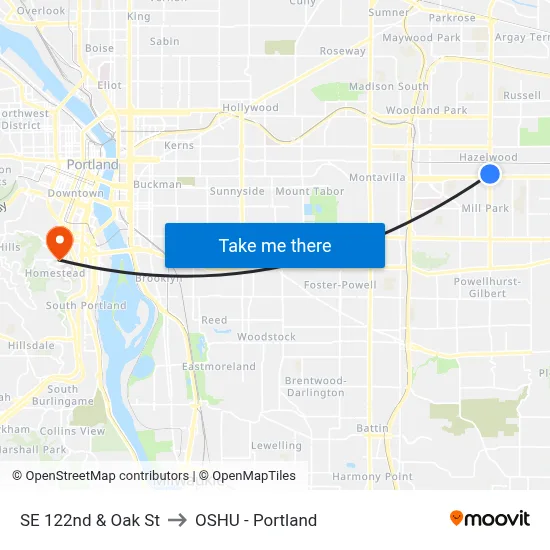 SE 122nd & Oak St to OSHU - Portland map