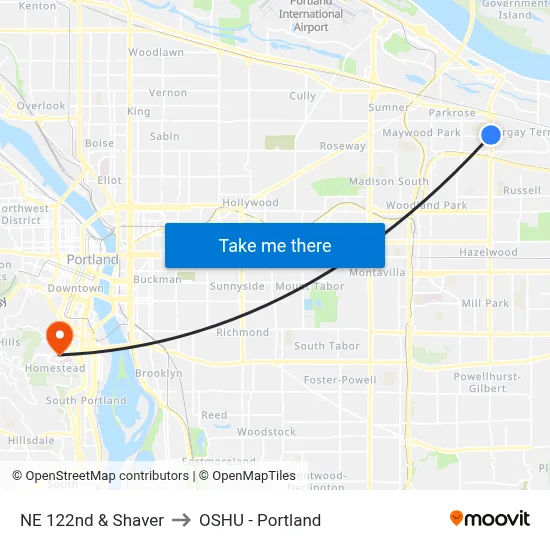 NE 122nd & Shaver to OSHU - Portland map