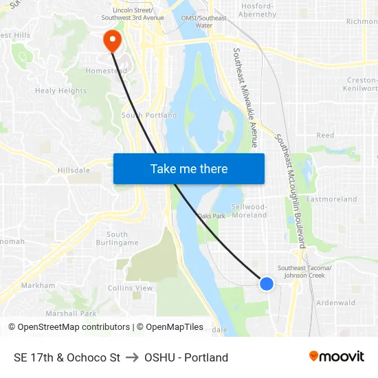 SE 17th & Ochoco St to OSHU - Portland map