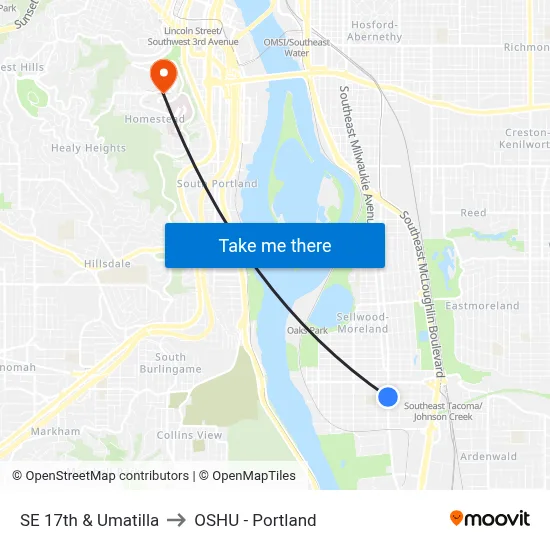 SE 17th & Umatilla to OSHU - Portland map