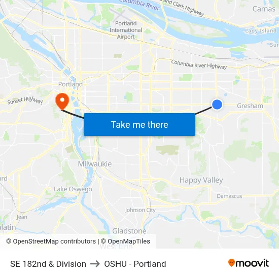 SE 182nd & Division to OSHU - Portland map