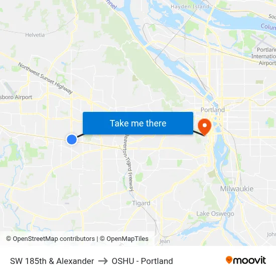 SW 185th & Alexander to OSHU - Portland map