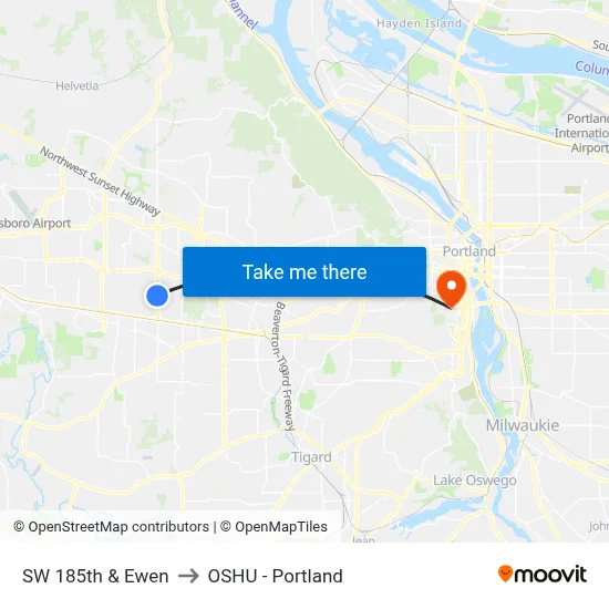 SW 185th & Ewen to OSHU - Portland map
