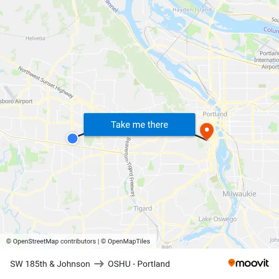 SW 185th & Johnson to OSHU - Portland map
