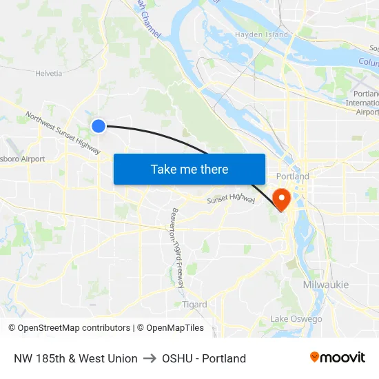 NW 185th & West Union to OSHU - Portland map