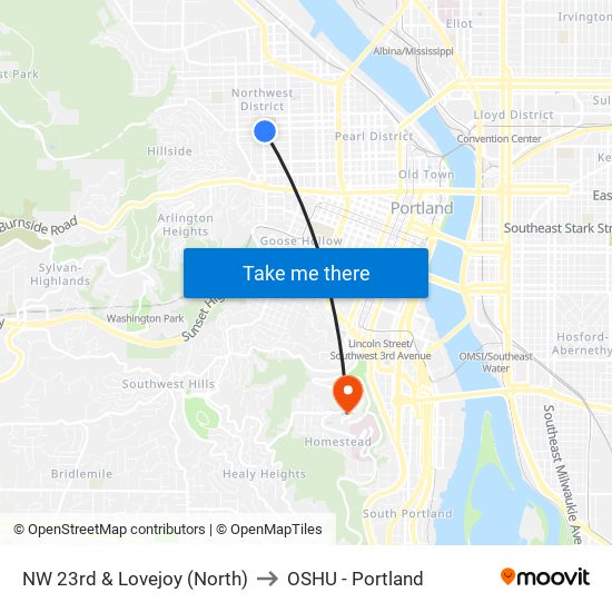 NW 23rd & Lovejoy (North) to OSHU - Portland map