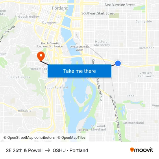 SE 26th & Powell to OSHU - Portland map