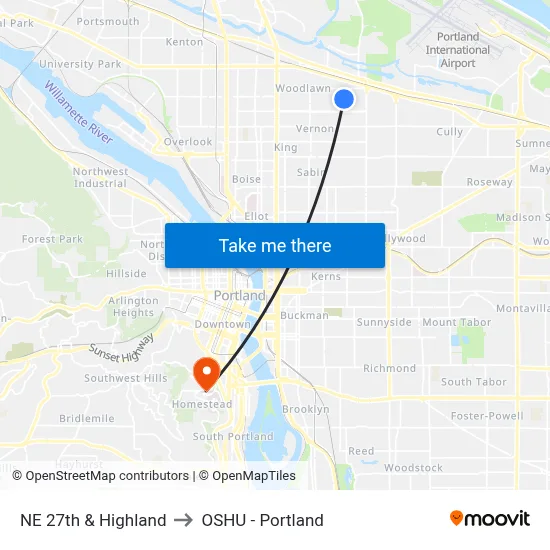 NE 27th & Highland to OSHU - Portland map