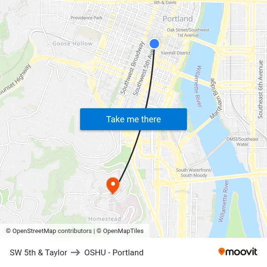 SW 5th & Taylor to OSHU - Portland map