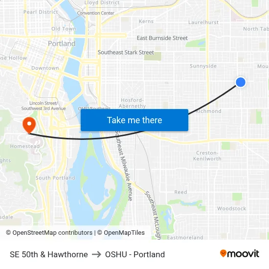 SE 50th & Hawthorne to OSHU - Portland map