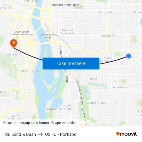 SE 52nd & Bush to OSHU - Portland map
