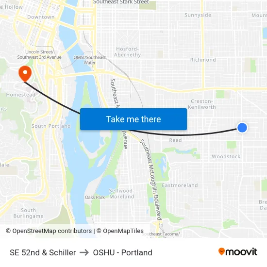 SE 52nd & Schiller to OSHU - Portland map