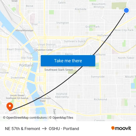 NE 57th & Fremont to OSHU - Portland map