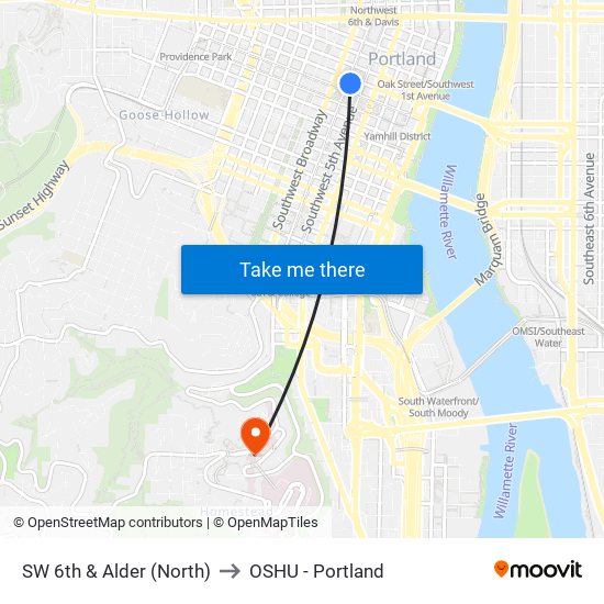SW 6th & Alder (North) to OSHU - Portland map