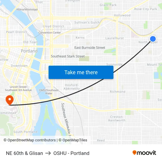 NE 60th & Glisan to OSHU - Portland map