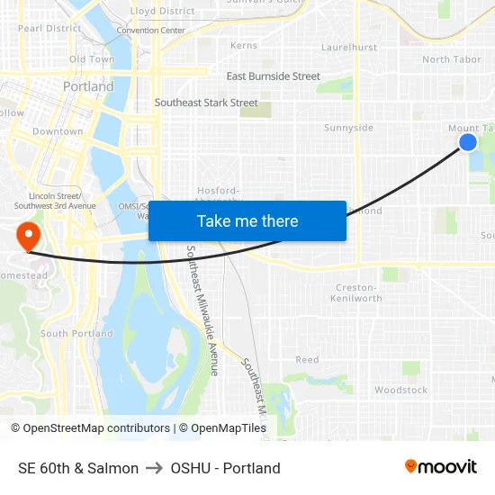 SE 60th & Salmon to OSHU - Portland map