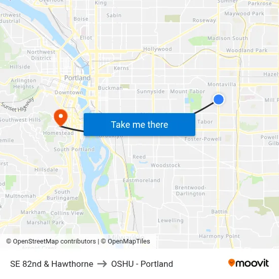 SE 82nd & Hawthorne to OSHU - Portland map