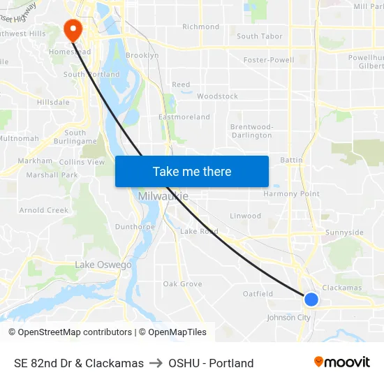 SE 82nd Dr & Clackamas to OSHU - Portland map