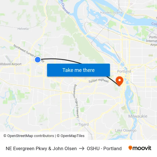 NE Evergreen Pkwy & John Olsen to OSHU - Portland map