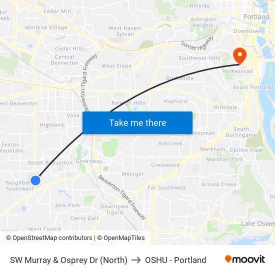 SW Murray & Osprey Dr (North) to OSHU - Portland map